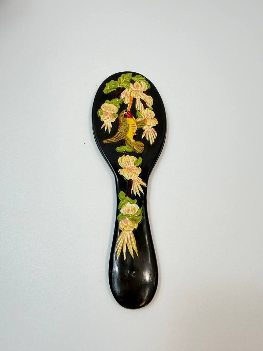 Vintage Hand Mirror Black Plastic Floral Bird Vanity Mirror Retro